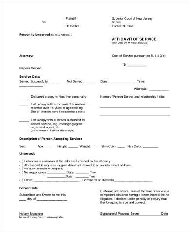 affidavit of service form example