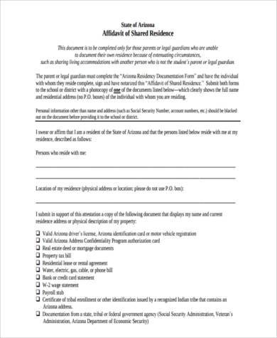 affidavit of shared residency form