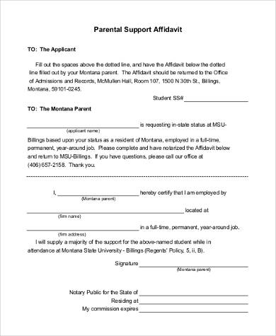 affidavit of support form for parents