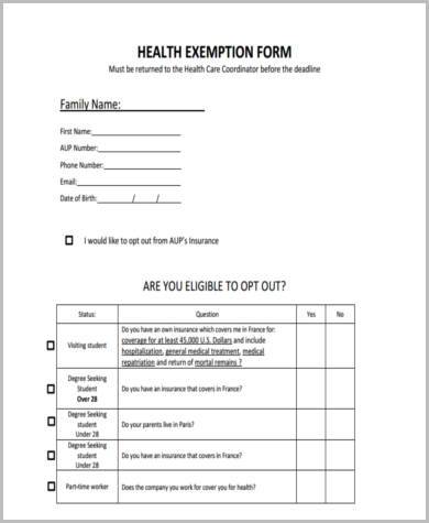affordable health care exemption form