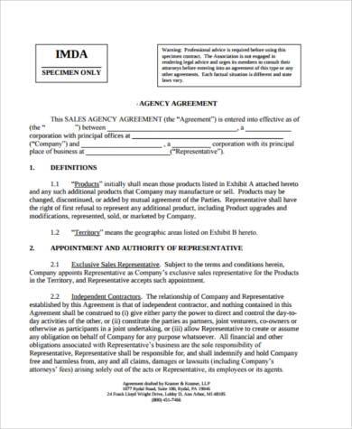agency agreement form example