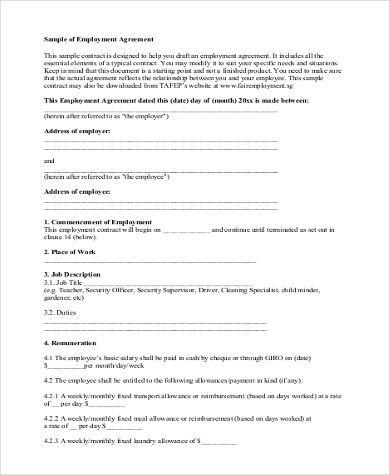 FREE 9+ Sample Employment Contract Forms in PDF | MS Word