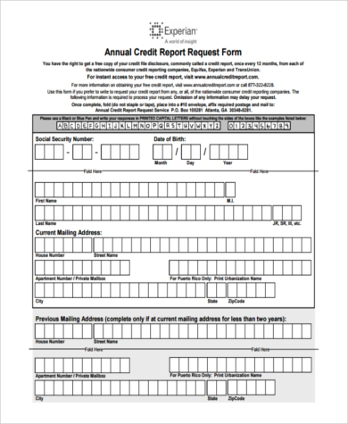 annual credit report order form