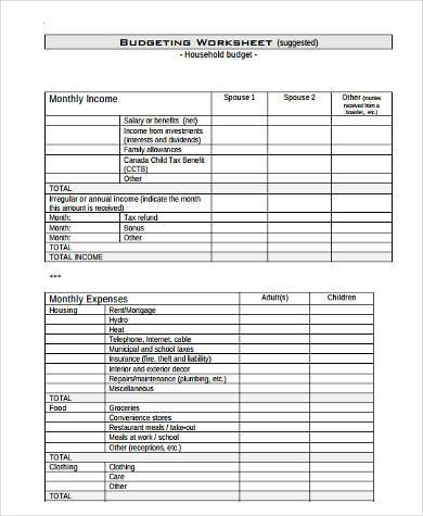 annual household budget form 