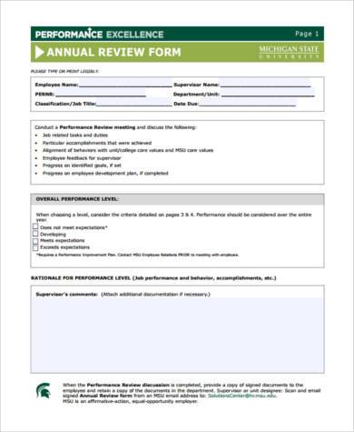 annual performance appraisal review form
