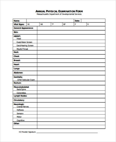 annual physical exam form