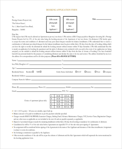 apartment booking application form