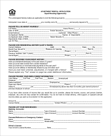 apartment rent application form pdf