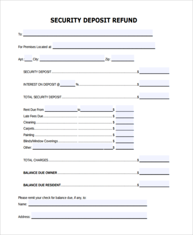 apartment security deposit refund form