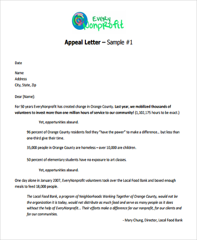 appeal fund letter format