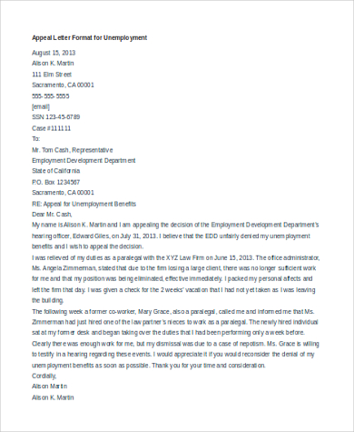 appeal letter format for unemployment