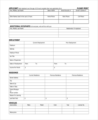 application form to rent an apartment