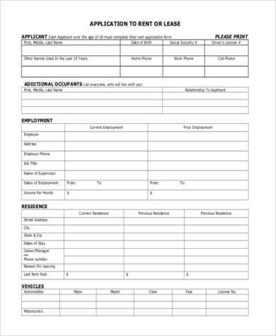 application for tenants to rent