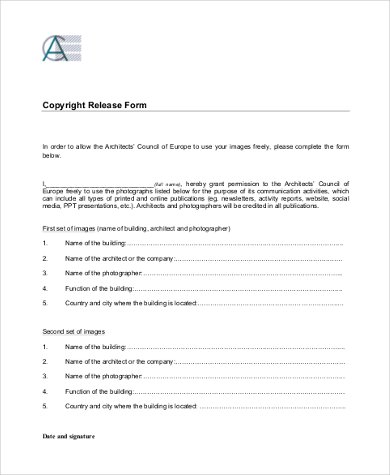 architect copyright release form
