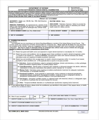 FREE 6+ Sample Army Dental Forms in PDF | MS Word