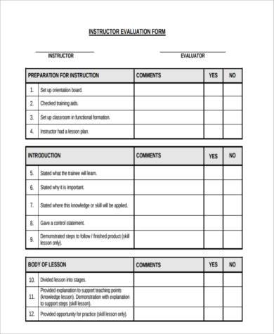 army instructor evaluation form