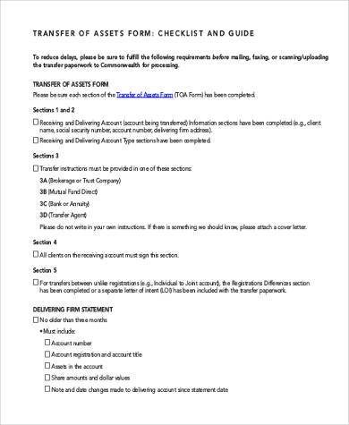 FREE 7+ Sample Assets Transfer Forms in MS Excel | PDF