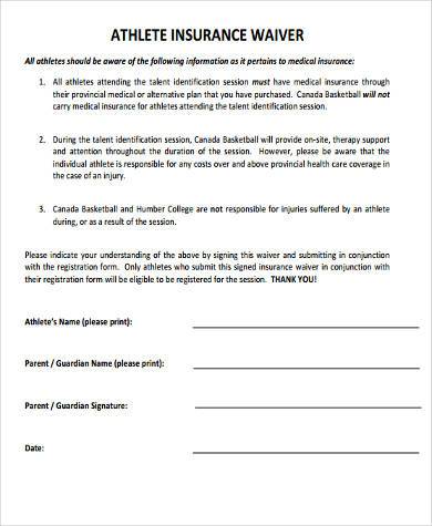 athletic insurance waiver form