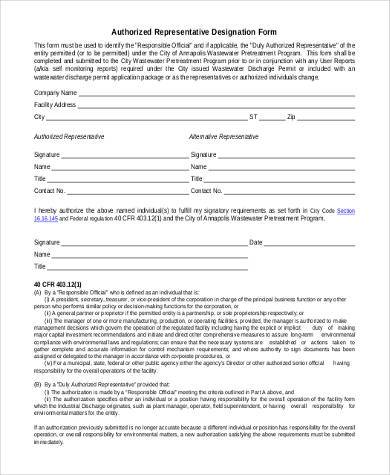 authorized representative designation form