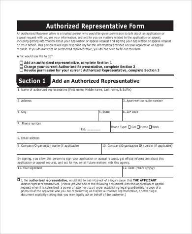 authorized representative form pdf