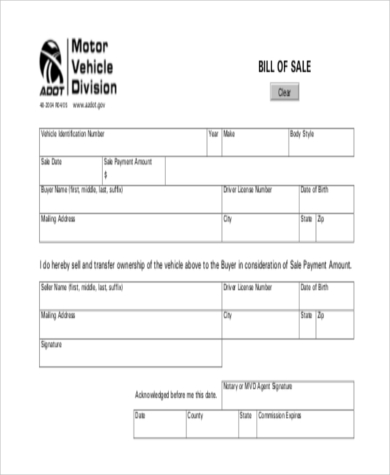 auto bill of sale form free
