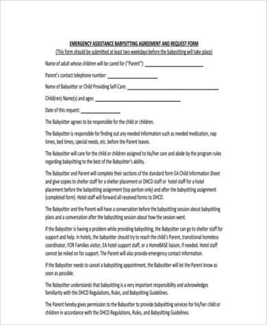 babysitter contract form in pdf