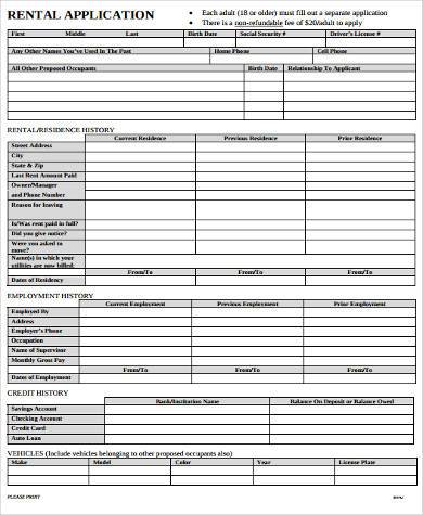 basic apartment application form