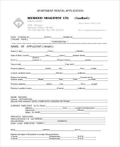 basic apartment rental application