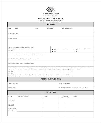 basic application form for employment example