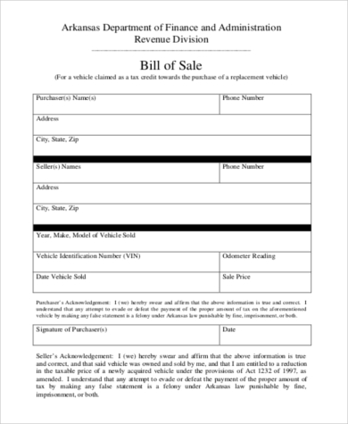 basic bill of sale form example
