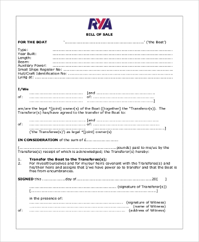 basic boat bill of sale form example