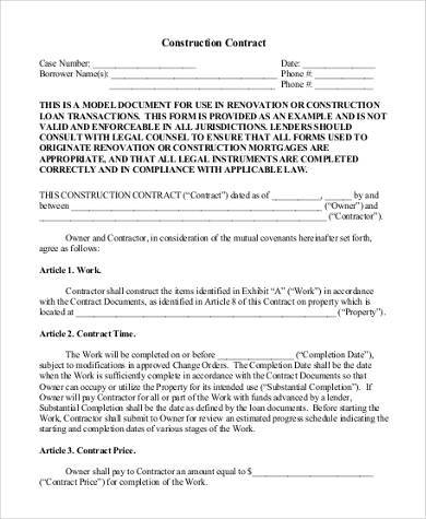 basic construction contract form