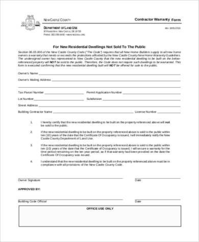 basic contractor warranty form