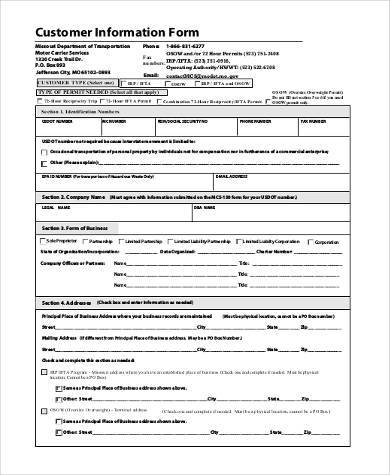 basic customer information form