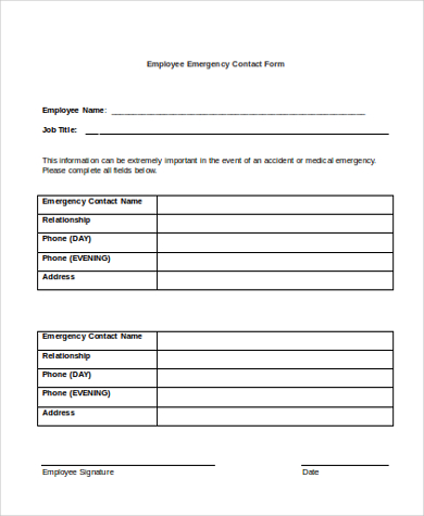 basic employee emergency contact form