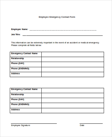 free 6 sample employee emergency contact forms in pdf