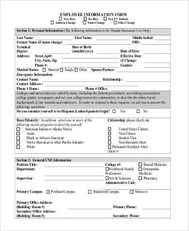 FREE 8+ Sample Employee Information Forms in MS Word | PDF