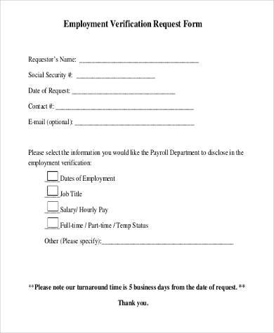 basic employment verification request form