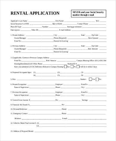 Free printable rental application form