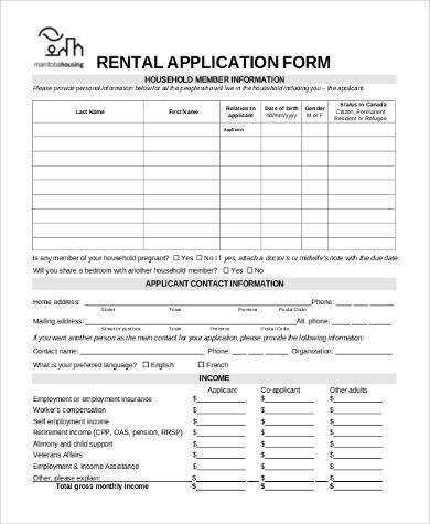 basic house rental application form