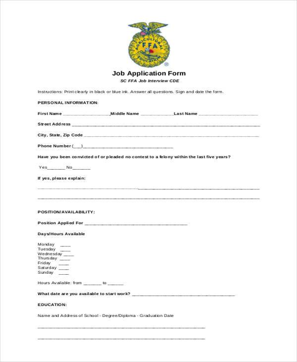 basic job application form sample