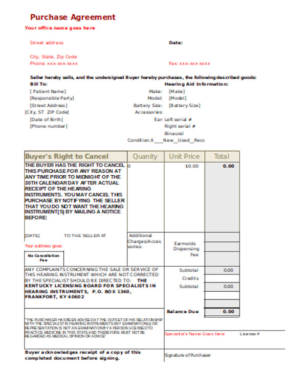 basic purchase agreement form