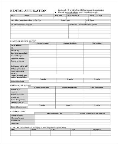 basic rental application form free