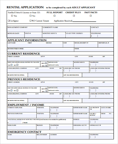 basic renters application form