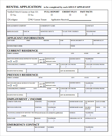 FREE 9+ Sample Renters Application Forms in PDF | Excel | MS Word