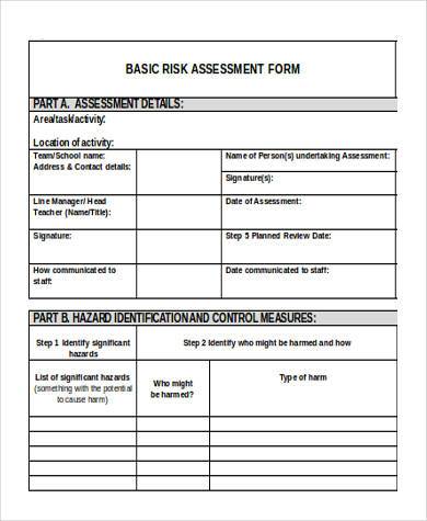 assessment basic risk forms form forestofbowland ms word sample pdf