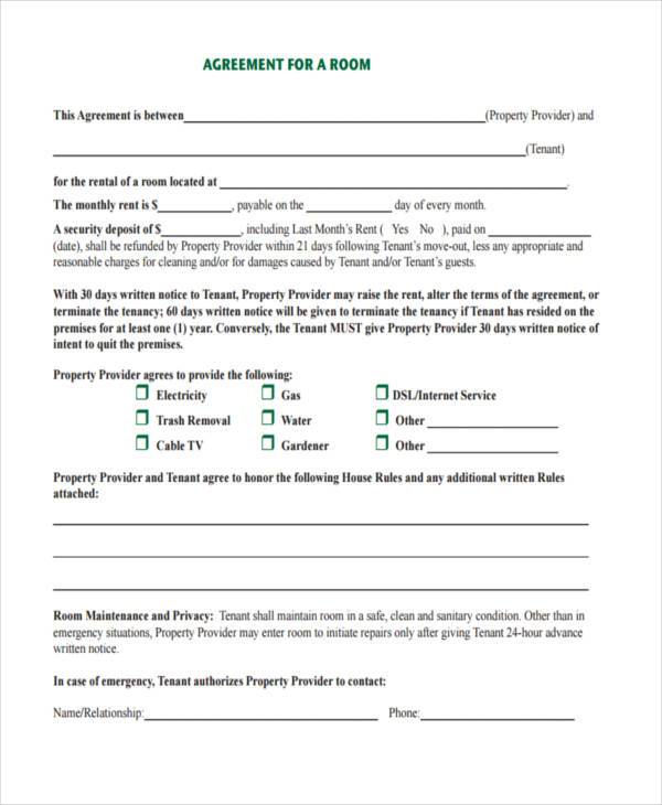 basic room lease agreement form