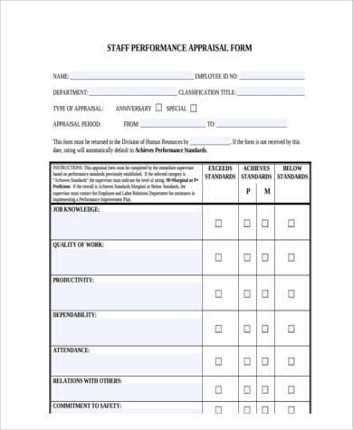 basic staff appraisal form