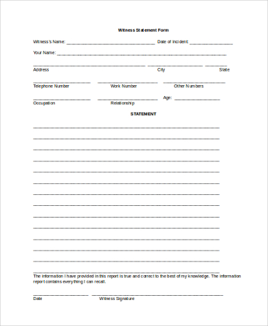 FREE 10+ Sample Witness Statement Forms in PDF | MS Word | Excel