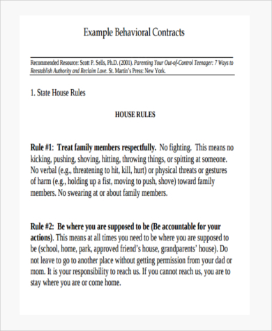 behavior contract form example